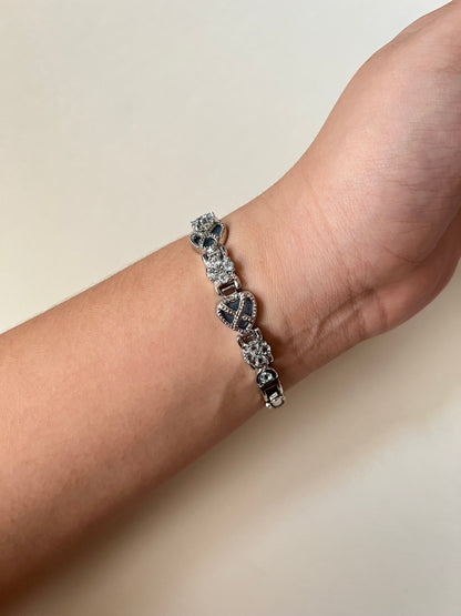 Very Astonishing and Unique Sterling Silver Watch with Blue Heart-Shaped Gemstones Accent