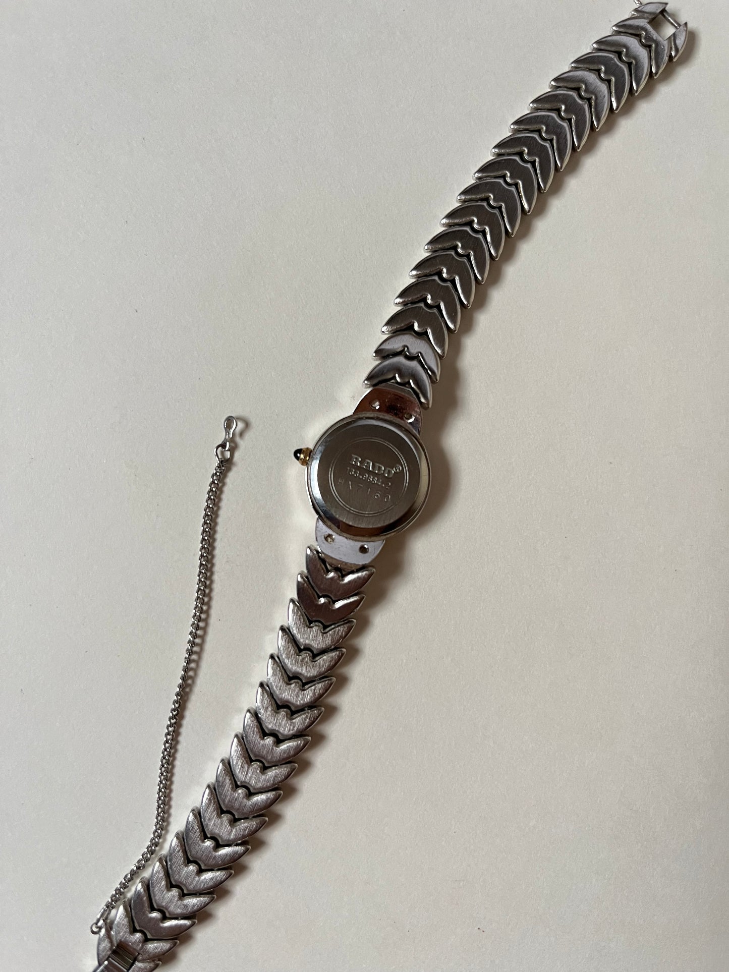 Gorgeous Vintage Silver Tone Rado Watch with Gold and White Stones Accent