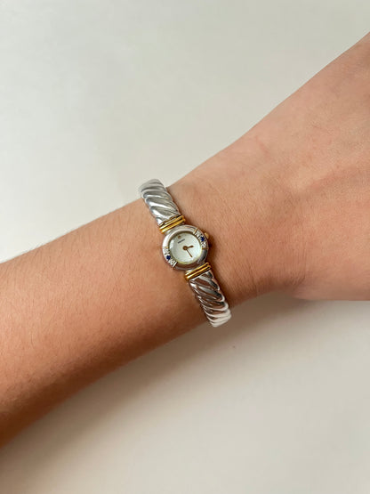 Absolutely Amazing Two Toned Seiko Cuff Watch with Real Sapphires and Diamonds Accent