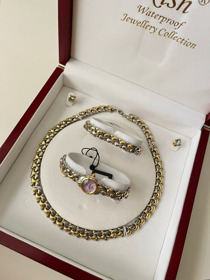 Astonishing Two Toned Watch and Jewelry Set