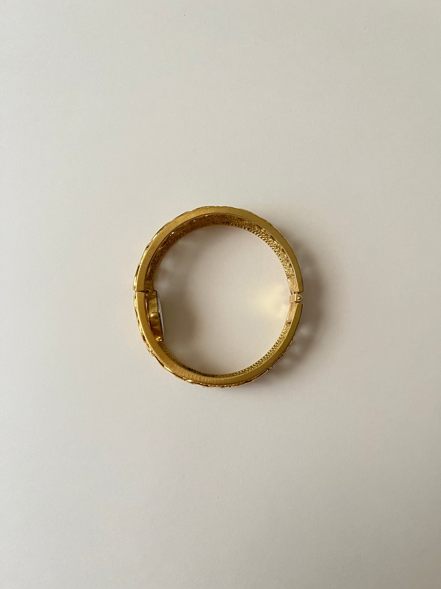 Very Gorgeous and Ornate Gold Tone Peekaboo Cuff Watch with Oval Dial