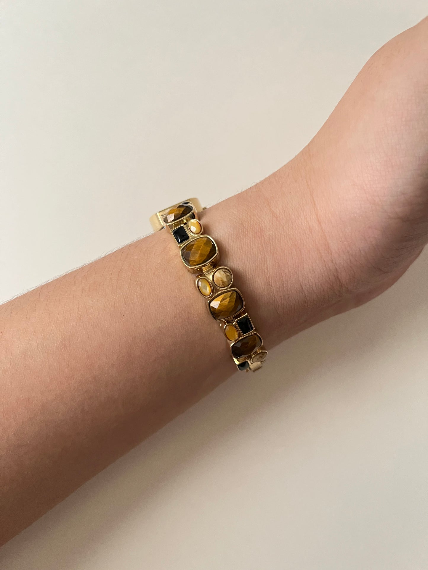 Adorable Gold Tone Watch with Multi-Gemstones Accent