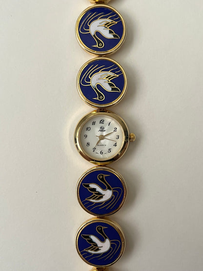 Beautiful Gold Tone Watch with Oriental Crane Designed Band