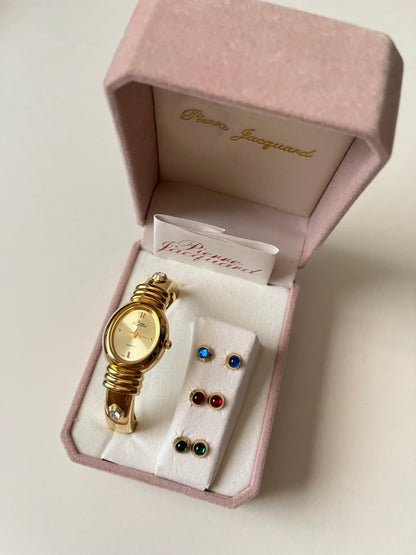 Extremely Rare Gold Tone Open Cuff Watch with Interchangeable Studs
