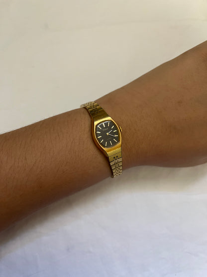 Gold Tone Watch with Black Square Dial