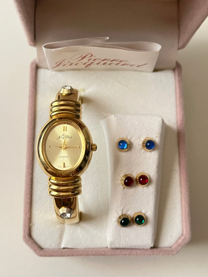 Extremely Rare Gold Tone Open Cuff Watch with Interchangeable Studs