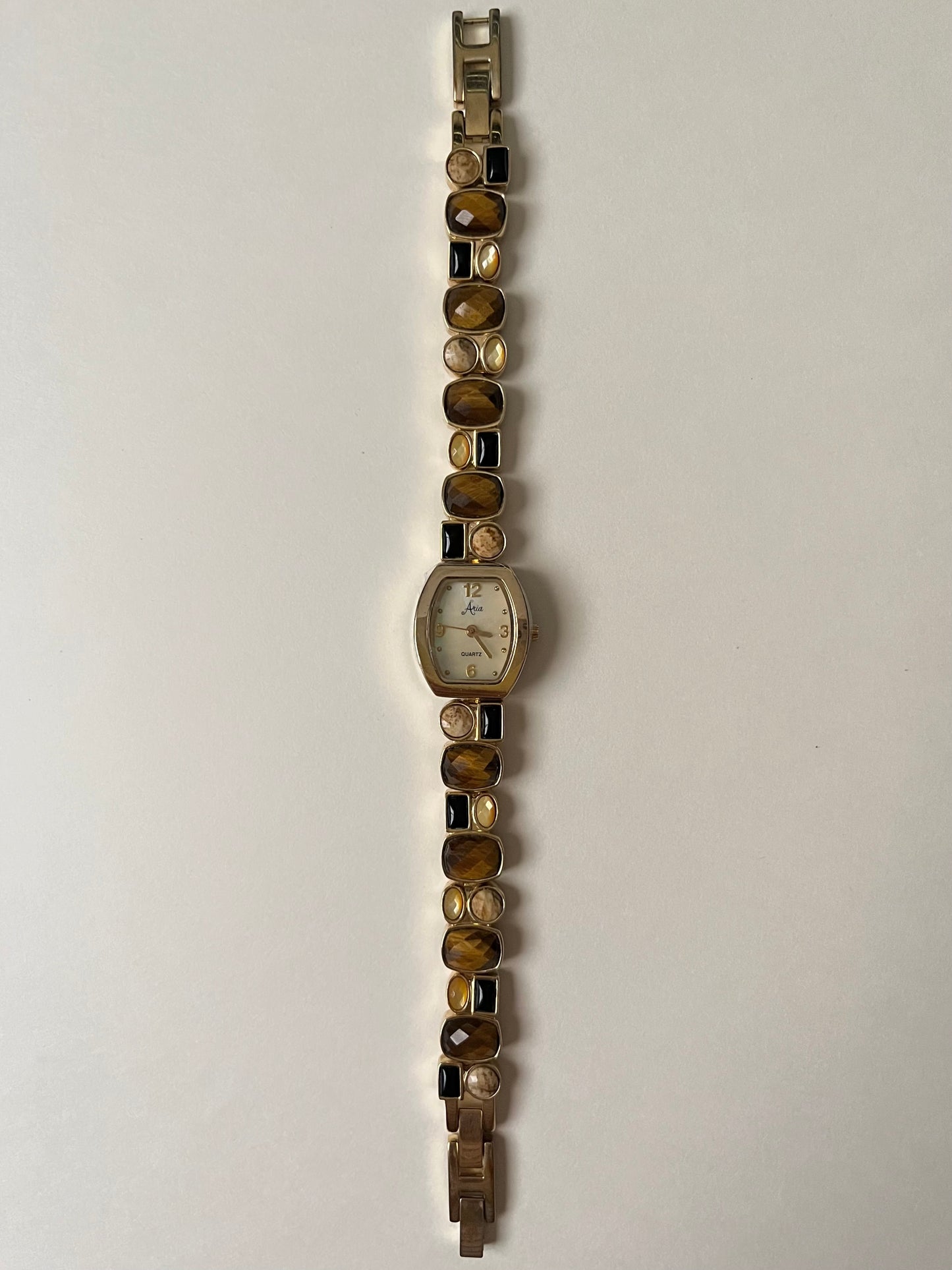 Adorable Gold Tone Watch with Multi-Gemstones Accent