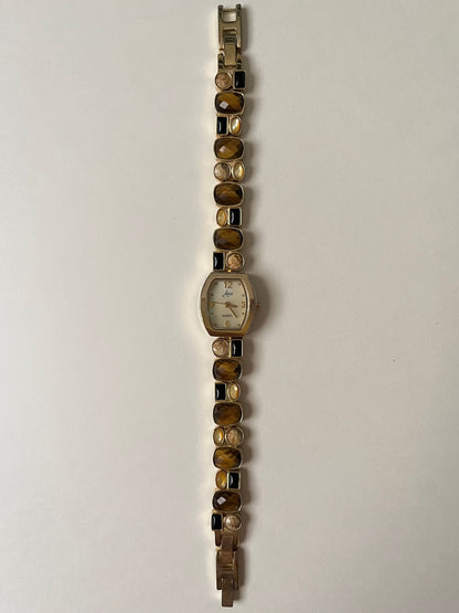 Adorable Gold Tone Watch with Multi-Gemstones Accent