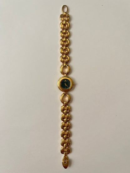 Extremely Rare and Beautiful Vintage Gold Tone Seiko Watch with Round Emerald Green Dial