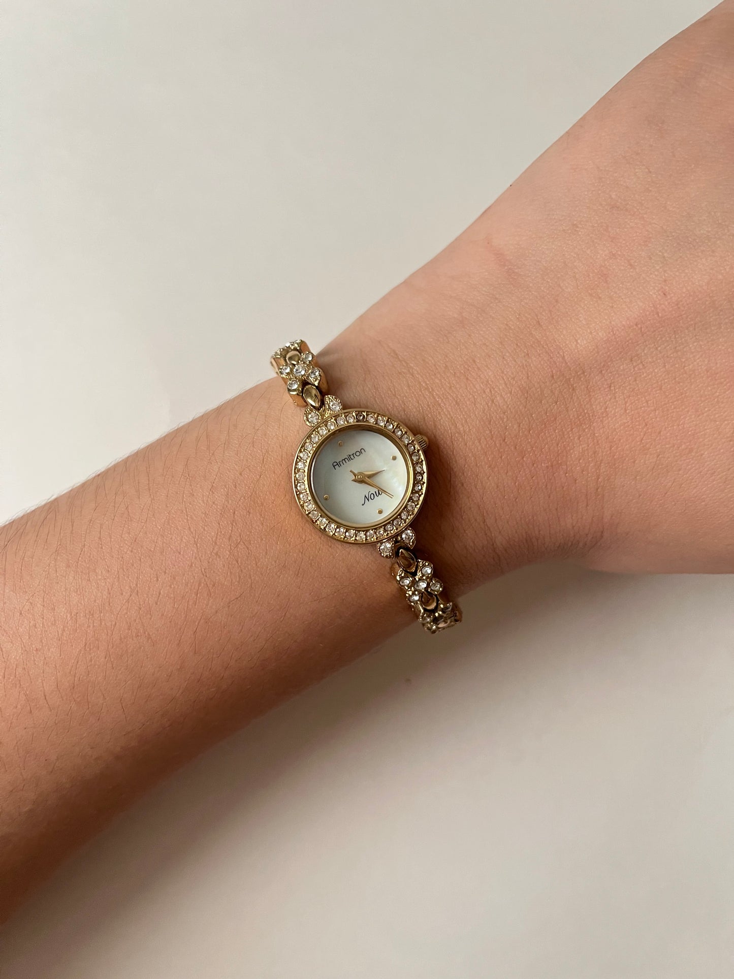 Lovely Gold Tone Watch with Rhinestones Encrusted Bezel and Bracelet