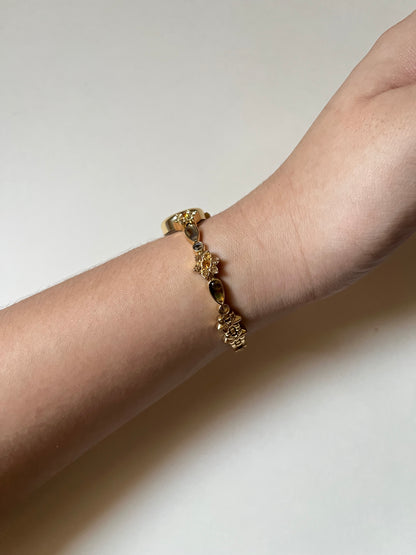 Beautiful and Dainty Gold Tone Watch with Abalone and Rhinestones Accents