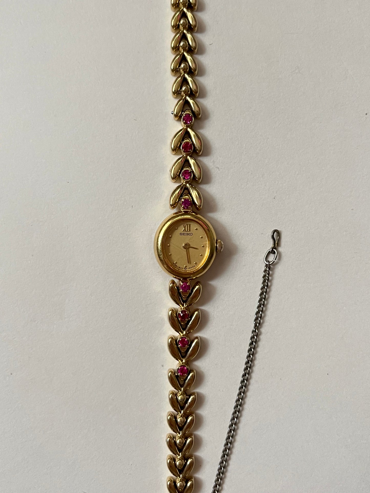 Absolutely Gorgeous and Extremely Rare Gold Tone Seiko Watch with Rubies Accent