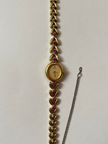 Absolutely Gorgeous and Extremely Rare Gold Tone Seiko Watch with Rubies Accent