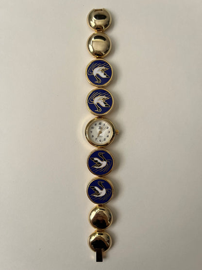 Beautiful Gold Tone Watch with Oriental Crane Designed Band