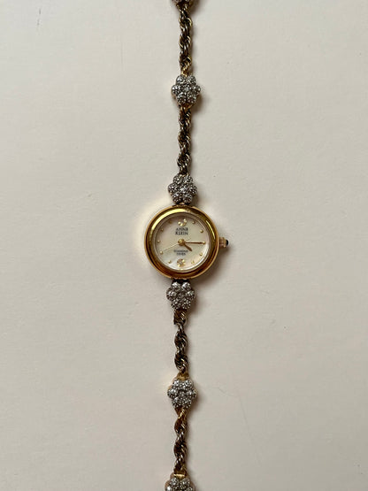 Very Dainty Gold Tone Anne Klein Swiss Watch with Real Diamond Flowers Accent