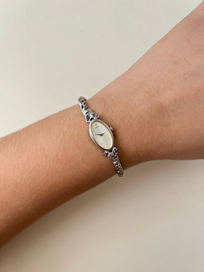Absolutely Stunning Rare Silver Tone Seiko Watch with Blue and Purple Stones