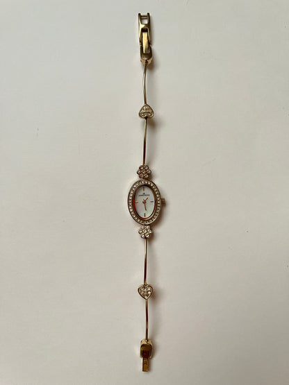 Super Dainty Gold Tone Anne Klein Watch with Rhinestones Accent