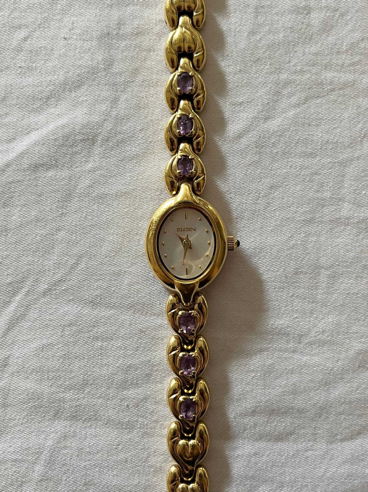 Beautiful Gold Tone Watch with Amethyst Gemstones Accent