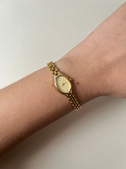 Lovely Dainty Gold Tone Seiko Watch with Oval Dial