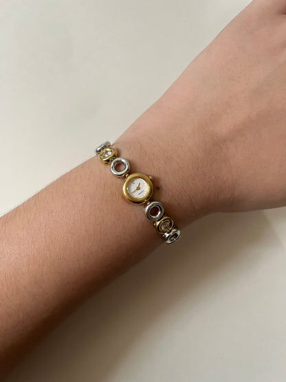 Very Rare and Gorgeous Two Toned Seiko Watch with Small Round Dial and Rhinestones Accent