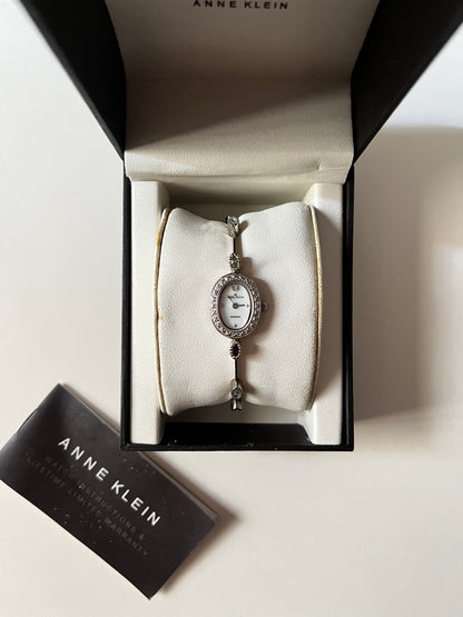 Very Dainty Silver Tone Watch with Real Diamond and Multi-Stones Accents
