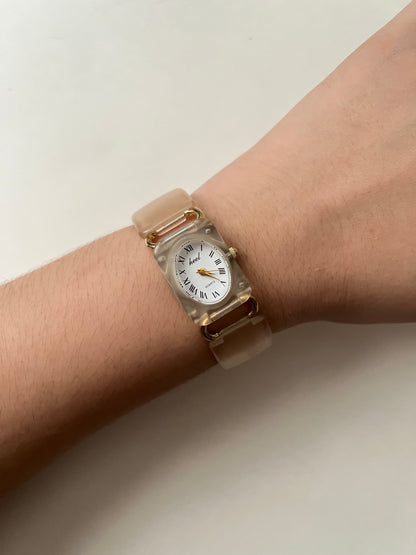 Adorable Gold Tone Acrylic Watch with Oval Dial