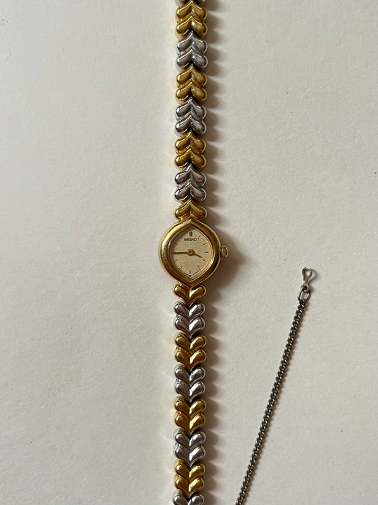 Extremely Rare Dainty Two Toned Seiko Watch with Heart Shaped Links