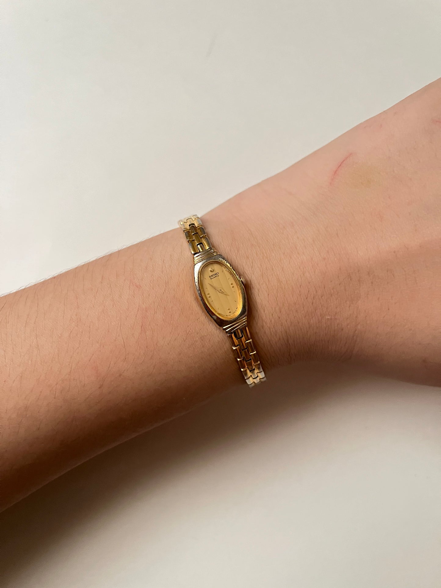 Extremely Rare Dainty Gold Tone Seiko Watch with Petite Oval Dial