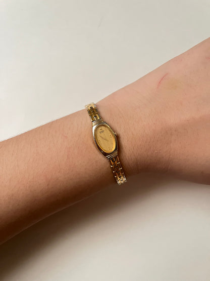 Extremely Rare Dainty Gold Tone Seiko Watch with Petite Oval Dial