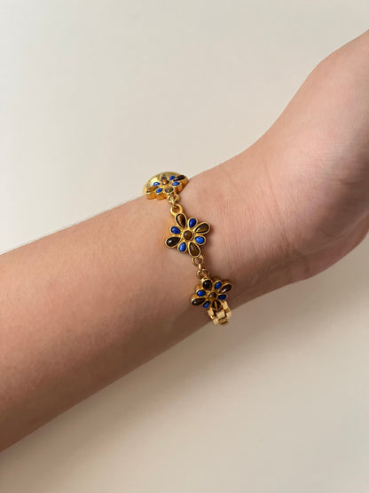 Adorable Gold Tone Watch with Lapis Lazuli and Tiger's Eye Stones Accent