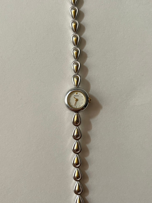 Very Dainty Two Toned Seiko Watch with Pear Shaped Links