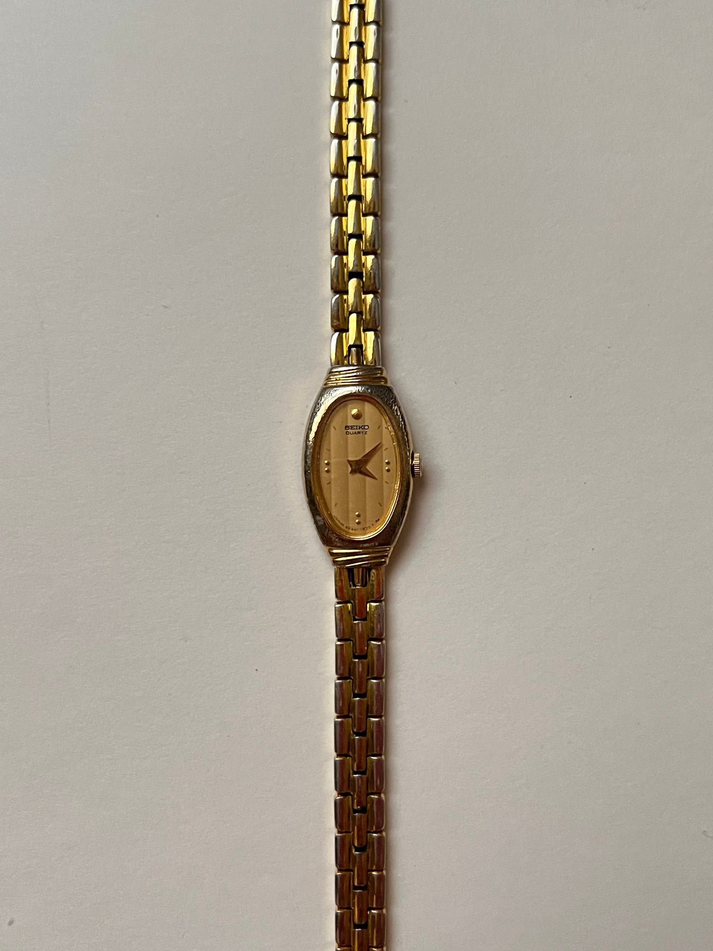 Extremely Rare Dainty Gold Tone Seiko Watch with Petite Oval Dial