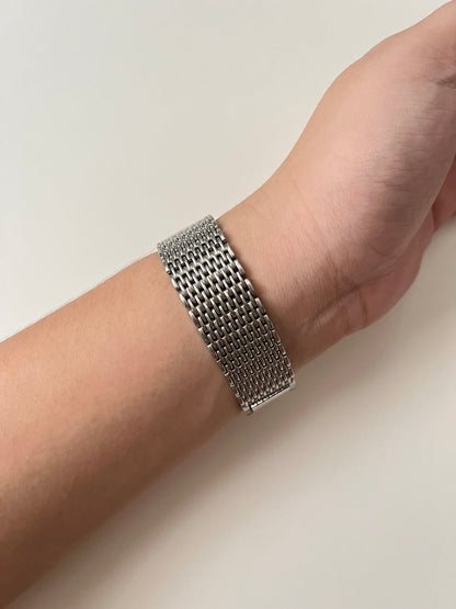Silver Tone Statement Tank Style Watch with Pink Dial
