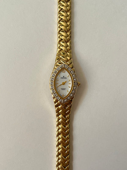 Gorgeous Rare Gold Tone Croton Swiss Watch with Real Diamonds Accent