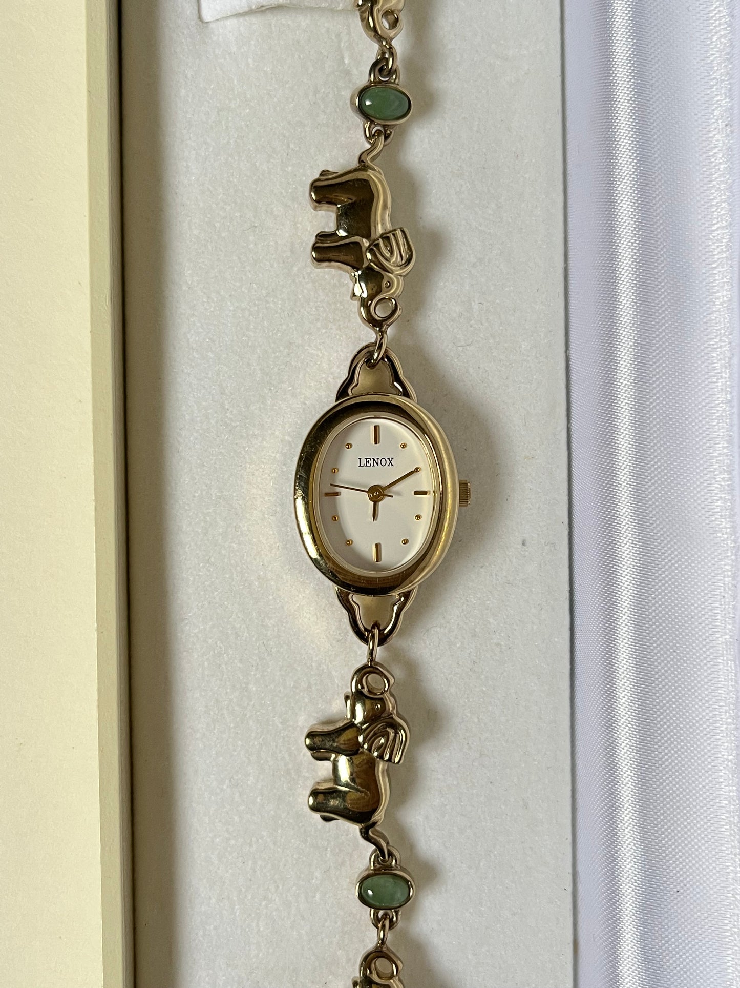 Lovely Vintage Solid 925 Sterling Silver "Good Luck" Watch with 14K Gold Plated and Faux Jade Accents