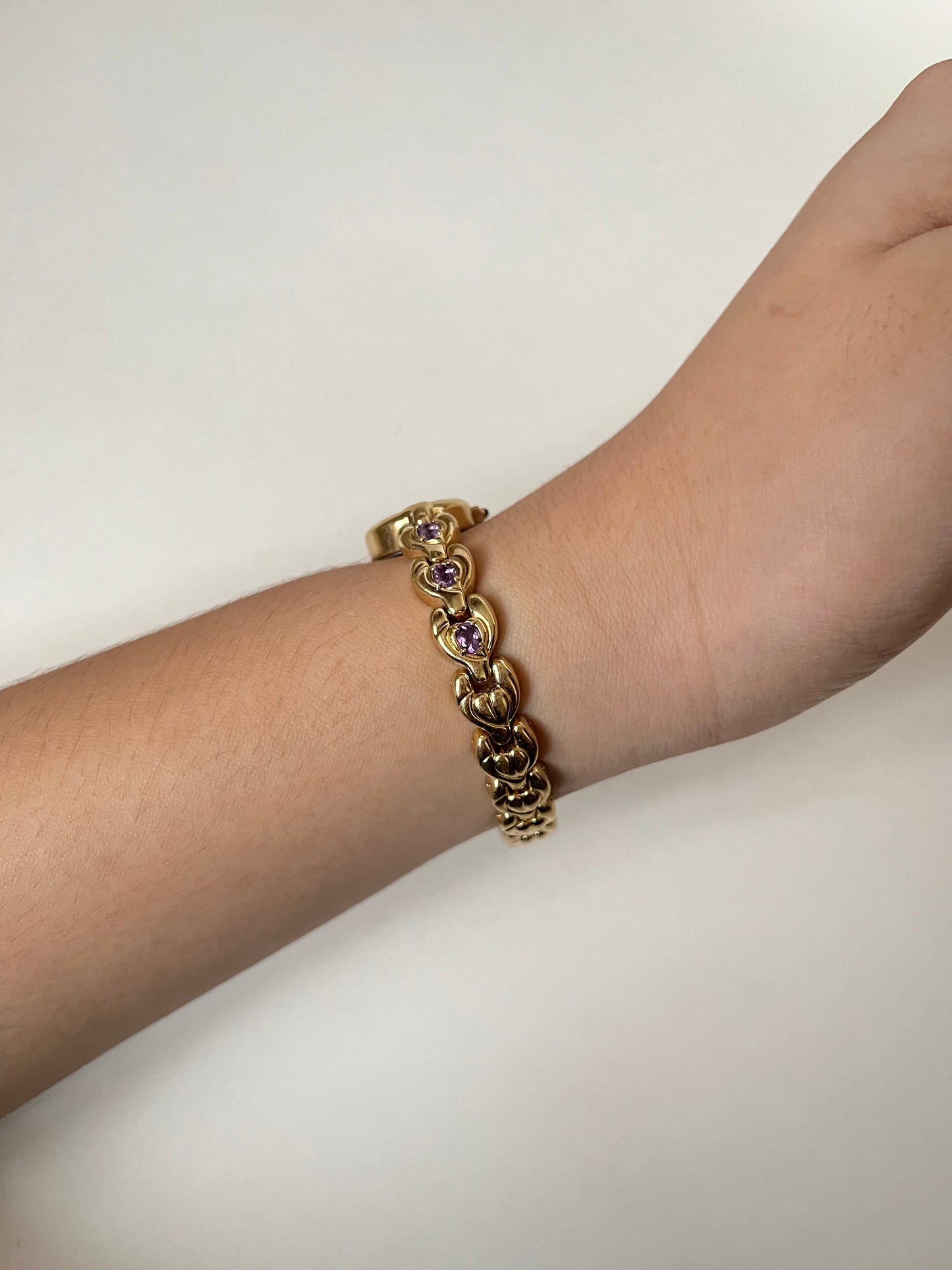 Beautiful Rare Gold Tone Watch with Amethyst Stones Accent