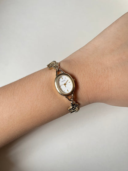 Lovely Vintage Solid 925 Sterling Silver "Good Luck" Watch with 14K Gold Plated and Faux Jade Accents