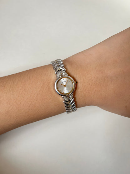 Gorgeous Vintage Silver Tone Rado Watch with Gold and White Stones Accent