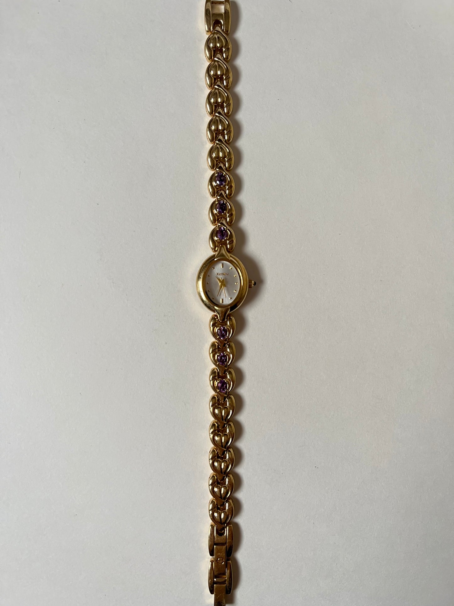 Beautiful Rare Gold Tone Watch with Amethyst Stones Accent