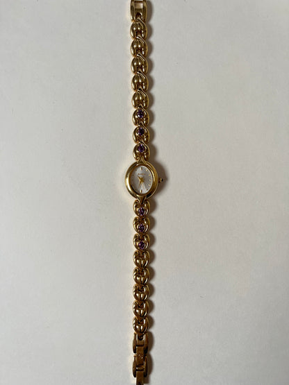 Beautiful Rare Gold Tone Watch with Amethyst Stones Accent