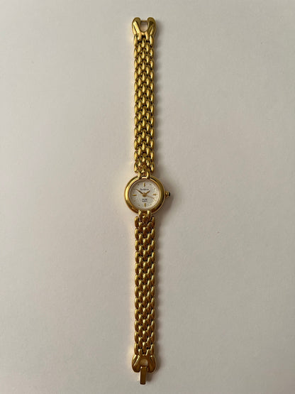 Beautiful Gold Tone Watch with Dainty Round Textured Dial