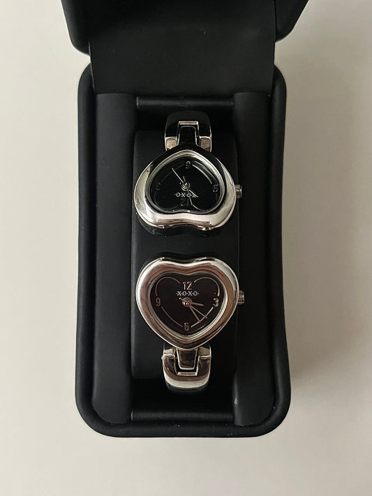 Adorable Silver Tone Double Dial Cuff Watch