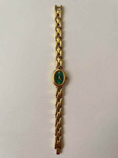 Stunning Gold Tone Pulsar Watch with Gorgeous Oval Green Dial