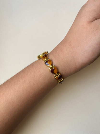 Extremely Rare Gold Tone Watch with Tortoise Shell Like Design and Heart Shaped Links