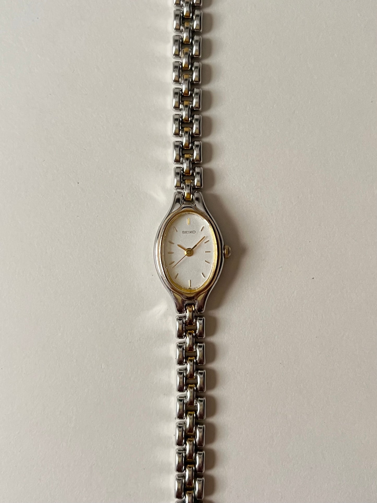Lovely Dainty Two Toned Seiko Watch with Oval Dial