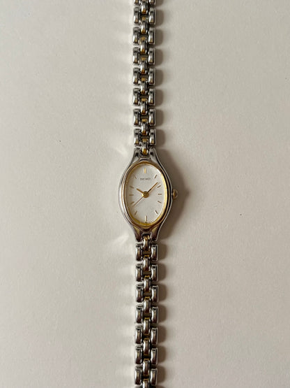Lovely Dainty Two Toned Seiko Watch with Oval Dial