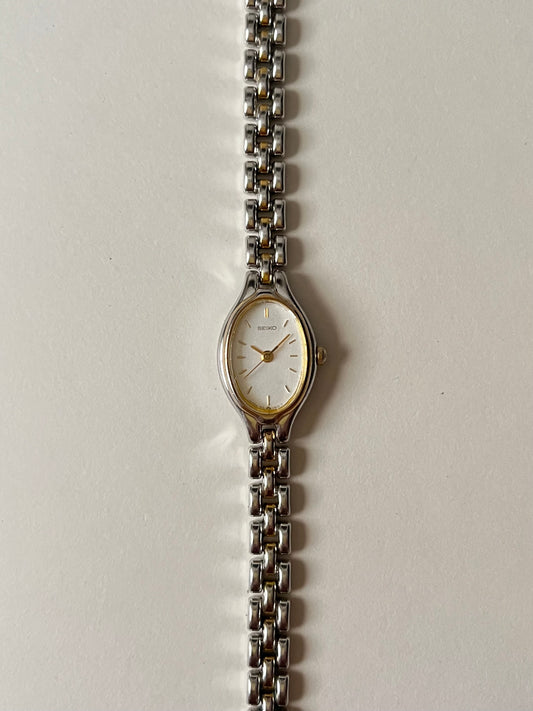 Lovely Dainty Two Toned Seiko Watch with Oval Dial