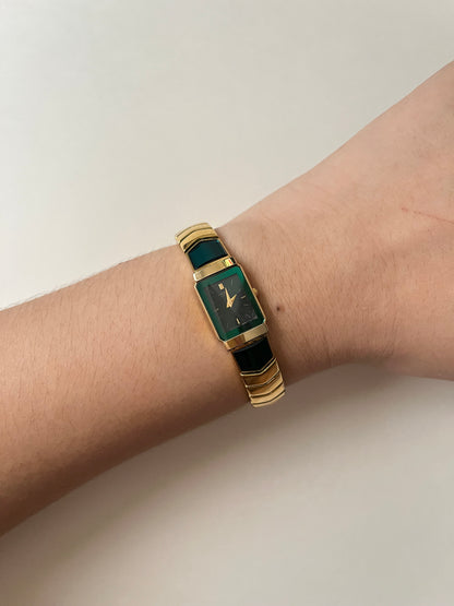 Absolutely Stunning Gold Tone Lassale by Seiko Watch with Emerald Green Accent