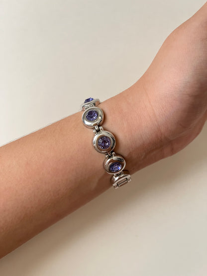 Adorable Silver Tone Watch with Purple Stones Accent