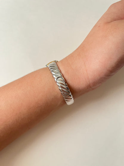 Absolutely Amazing Two Toned Seiko Cuff Watch with Real Sapphires and Diamonds Accent